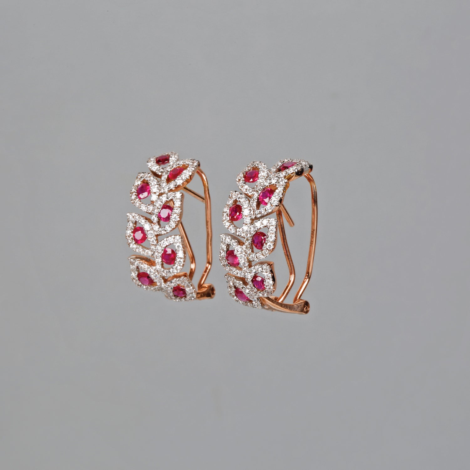 Curved Drop Ruby Diamond Earrings