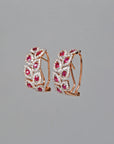 Curved Drop Ruby Diamond Earrings