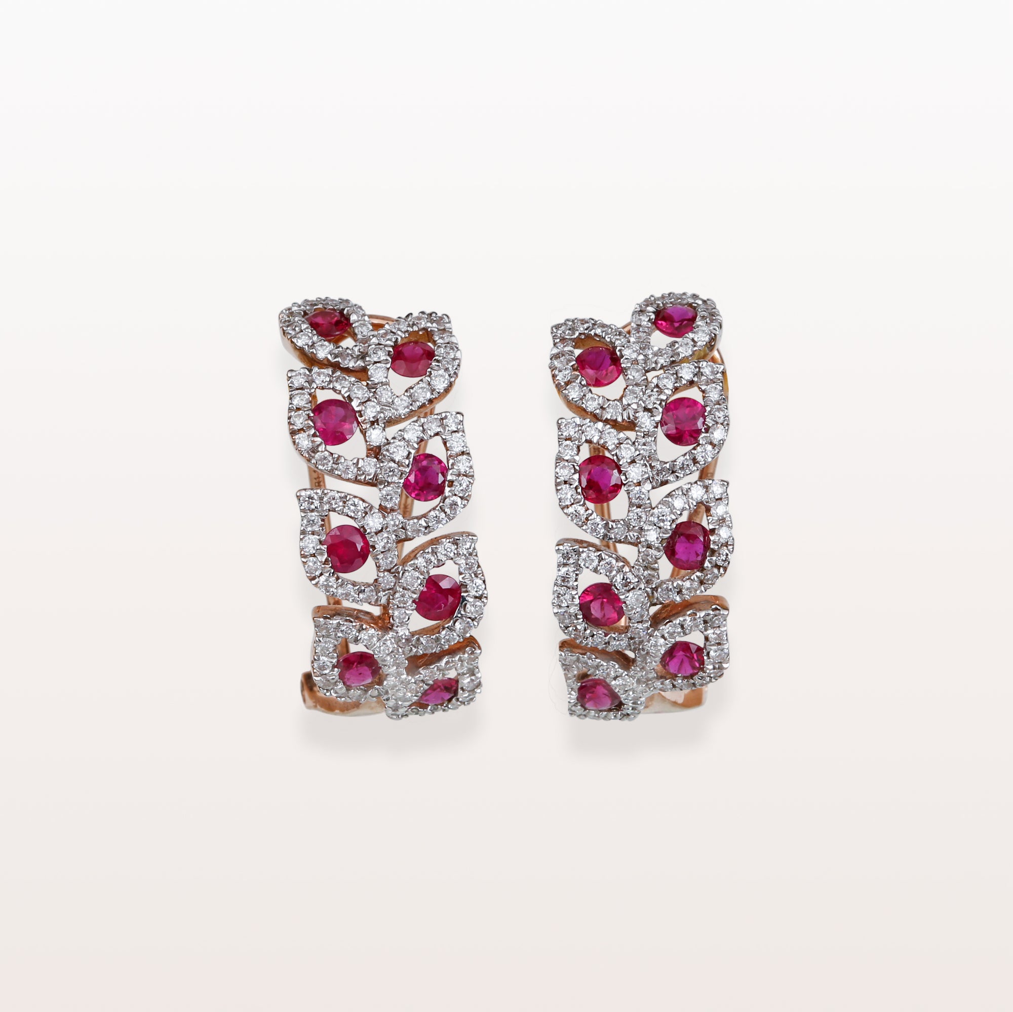Curved Drop Ruby Diamond Earrings