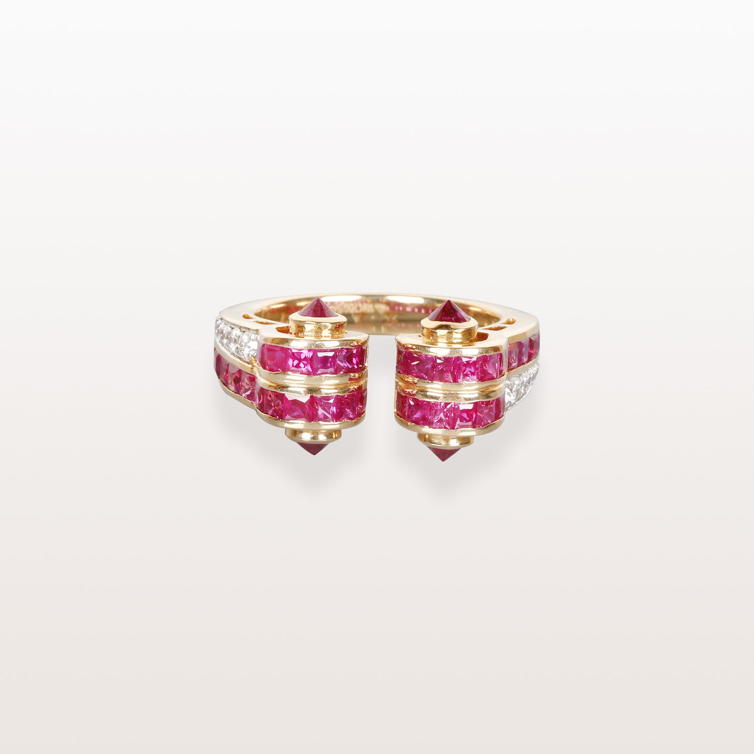 Anillo de diamantes y rubíes Art Déco contemporáneo