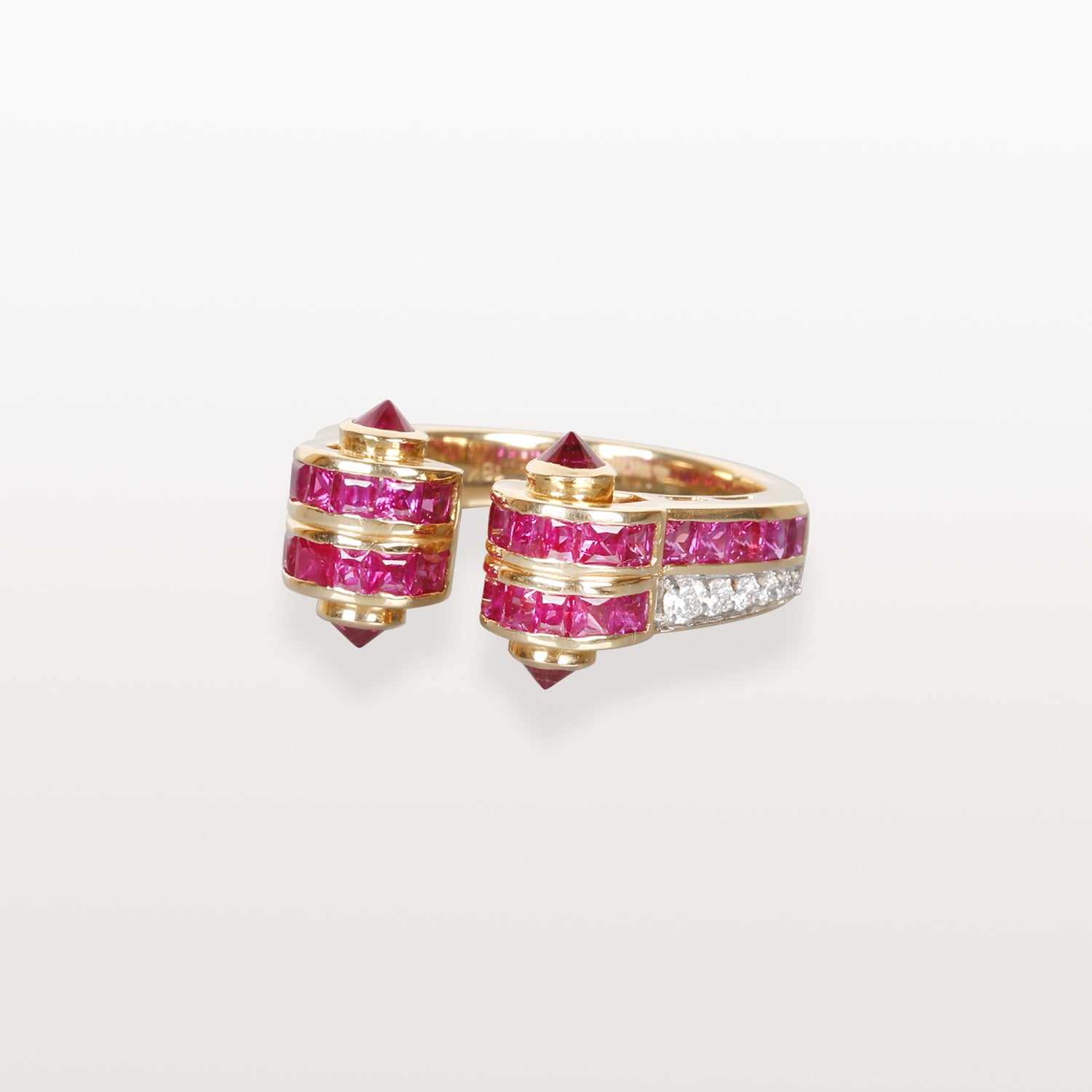 Anillo de diamantes y rubíes Art Déco contemporáneo