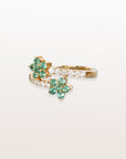 Anillo de dos flores con esmeralda y diamantes