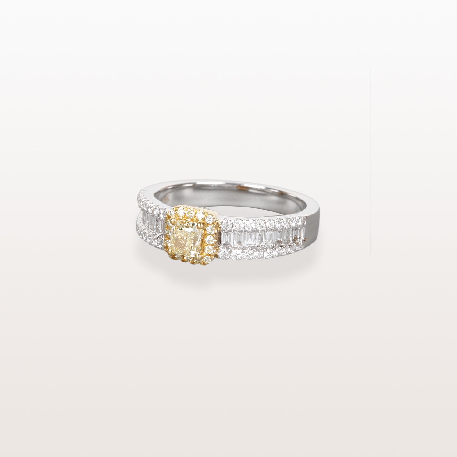 Halo Yellow & White Diamond Ring