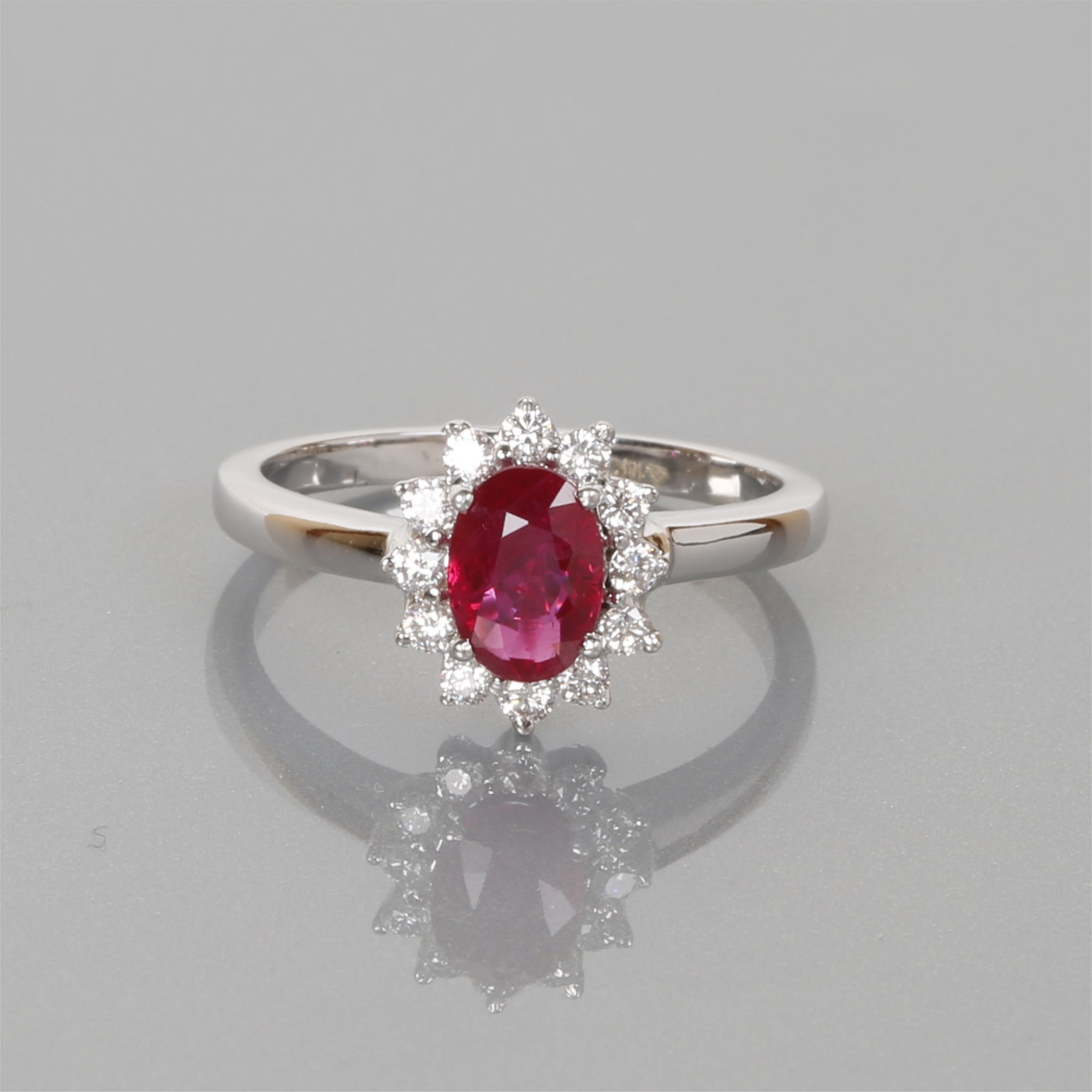 Ruby Diamond White Gold Cluster Ring