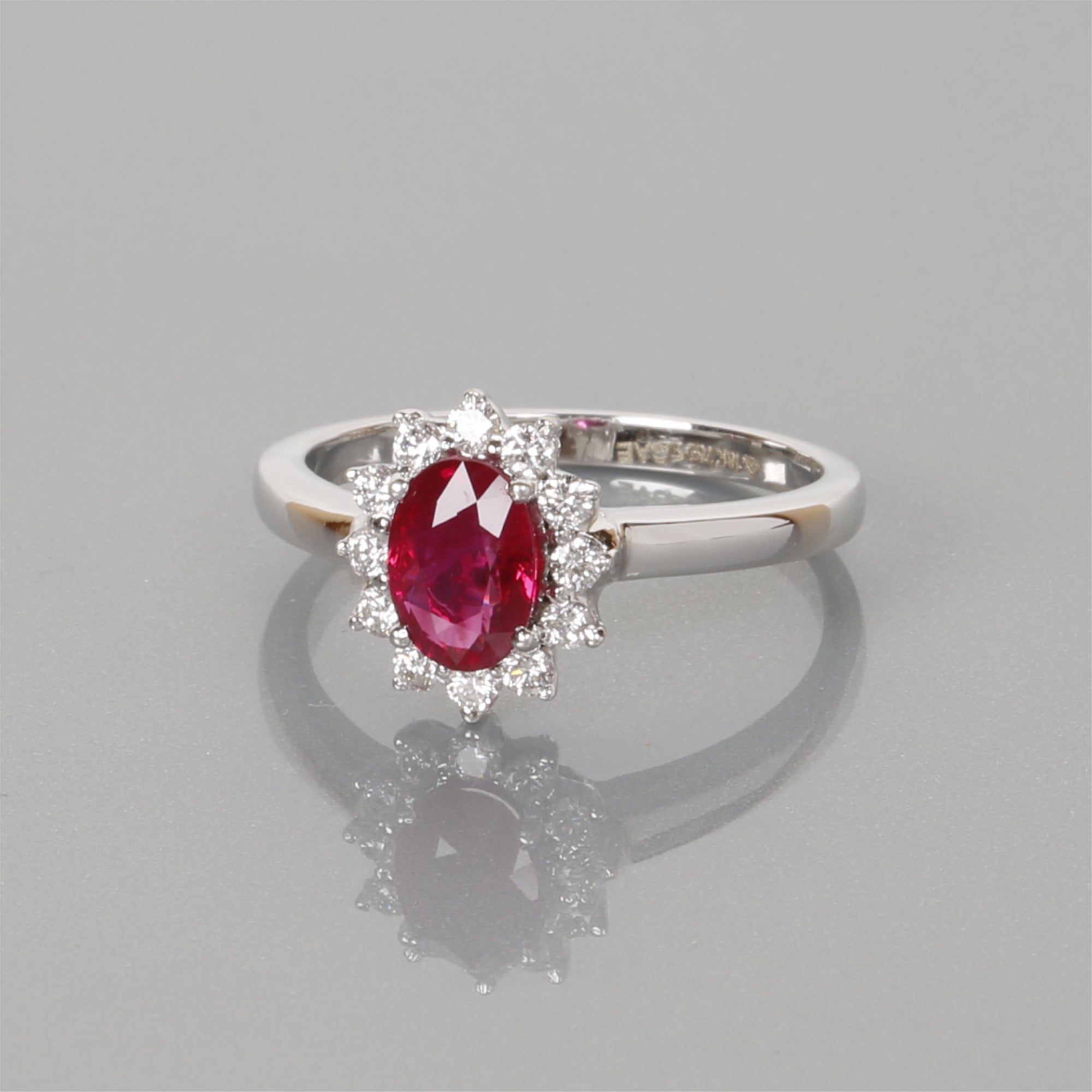 Ruby Diamond White Gold Cluster Ring