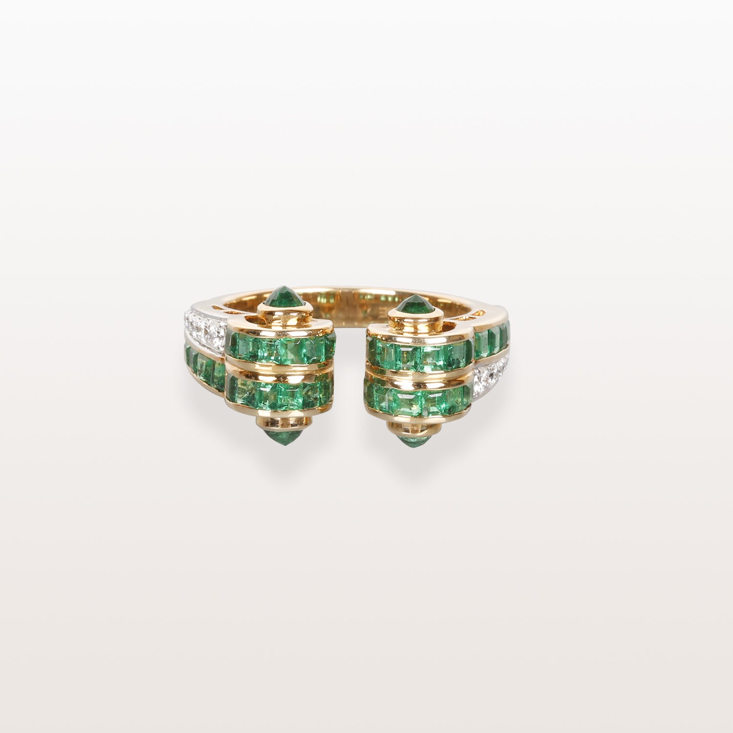 Contemporary Art Deco Emerald Diamond Ring