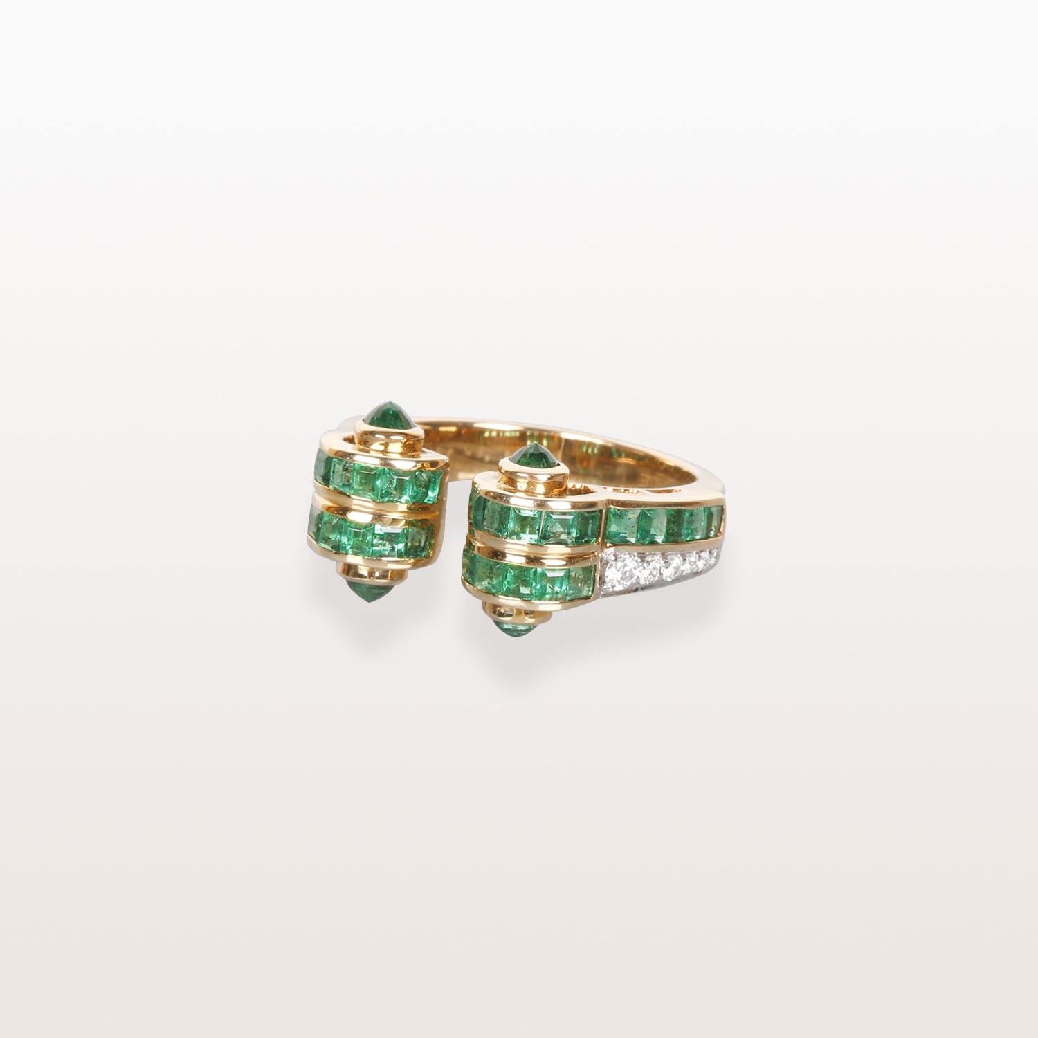 Contemporary Art Deco Emerald Diamond Ring