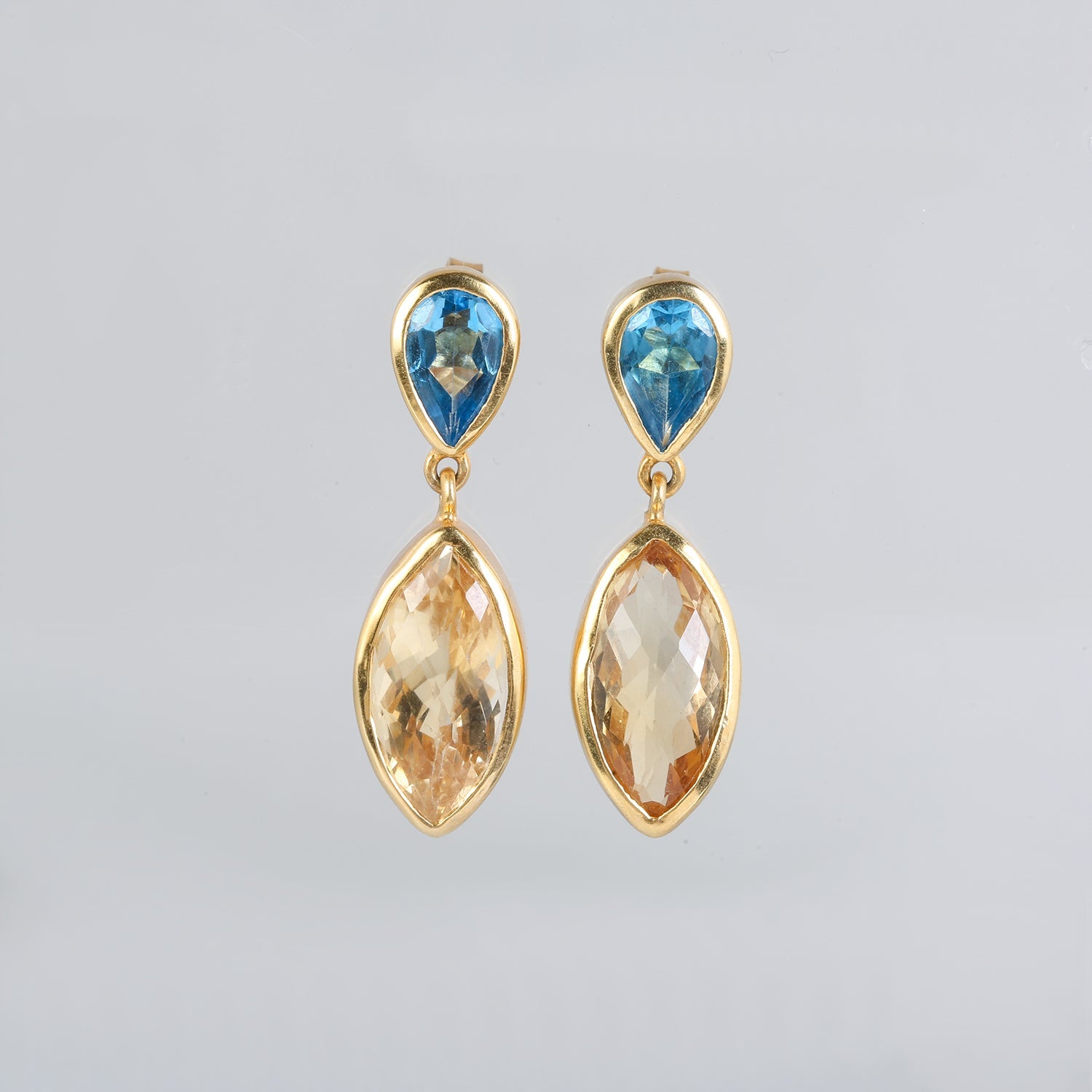 Roselia Blue Topaz & Citrine 18K Gold plated Silver 925 Earrings