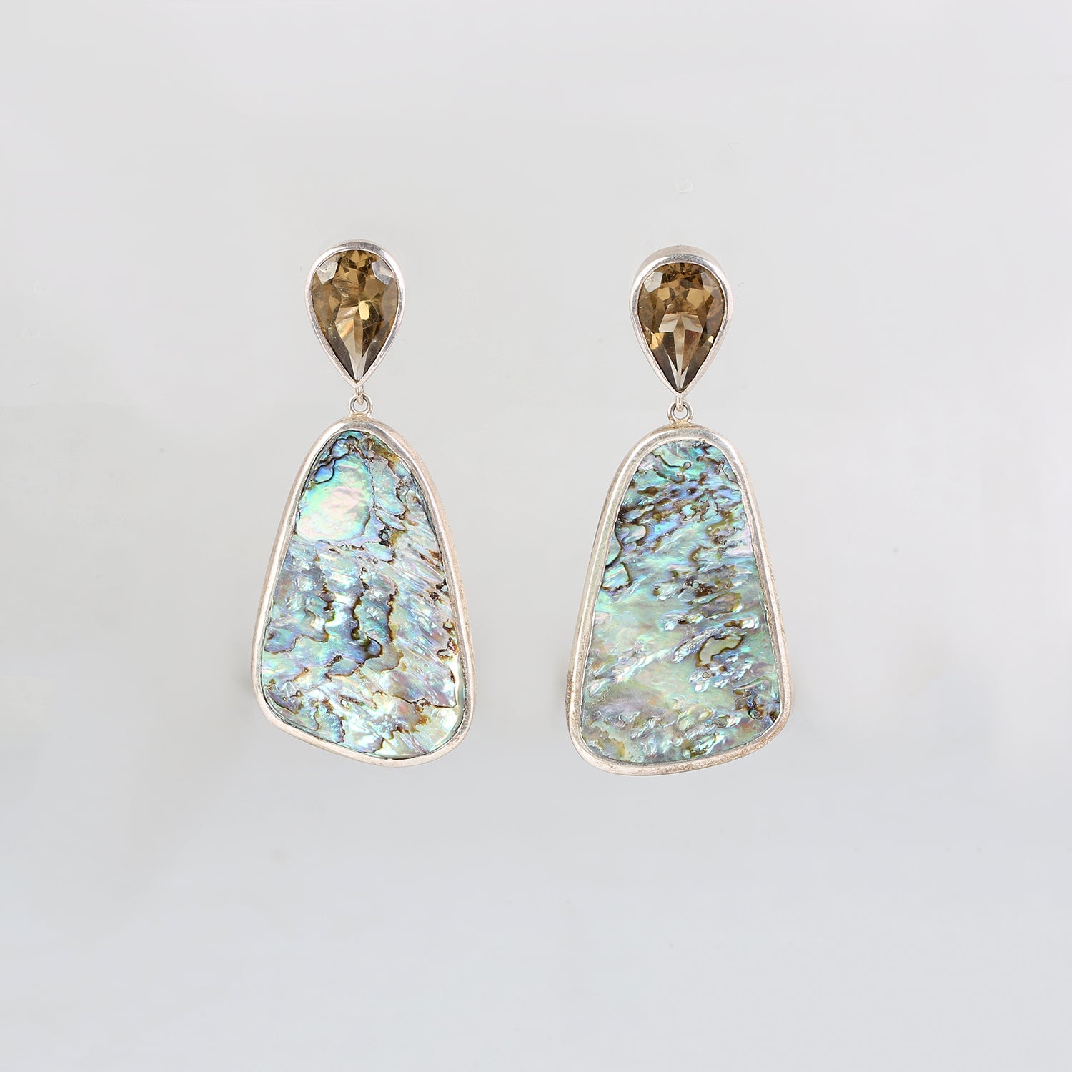 Mermaid Abalone and Smokey Quartz Silver 925 Earrings