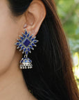 silver earrings, oxidized earrings, sterling silver earrings, buy ring earrings, traditional earrings, buy silver earrings, traditional earrings, festive earrings, jhumkas, oxidized jhumkas, silver jhumkas, lapis earrings