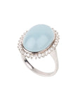 Oval Cabochon Silver 925 Aquamarine with Diamonds Ring