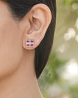 ruby earrings, sterling silver earrings, buy ruby earrings, ruby jewelry, diamond studs, ruby & diamond earrings, ruby & diamond studs
Square Diamond Ruby with Silver 925 Studs