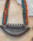 Turquoise and Coral silver Necklace