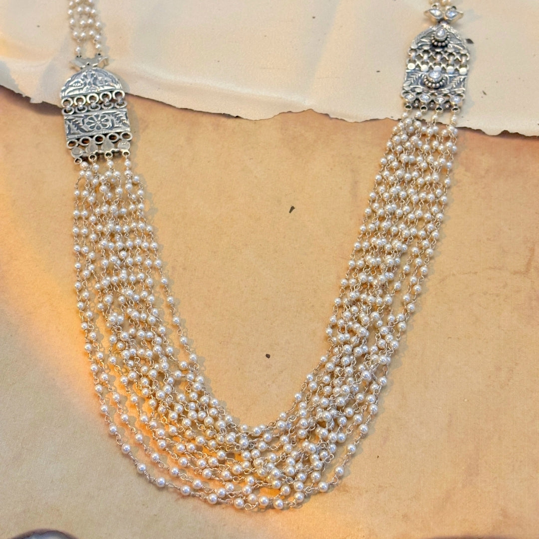 Festive Pearl Silver 925 Layered Necklace