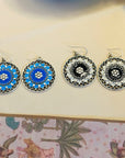 Round Blue Enamel Silver 925 Earrings