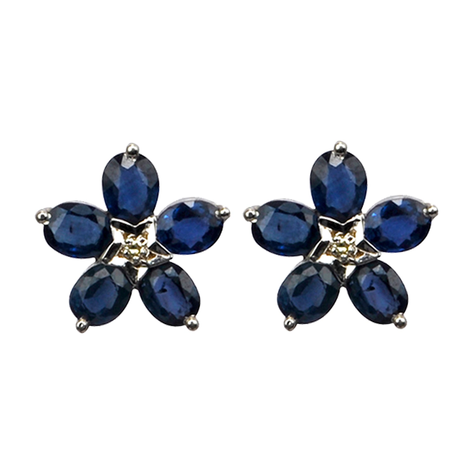 925 Silver Earrings with Blue Sapphire and Diamond Flower
