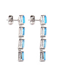 4 equal size emerald cut blue topaz silver earrings