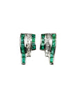 Silver Earrings Curved with Emeralds and Diamonds