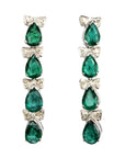 Silver Earrings with Emerald and Diamond Bow