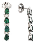 Pear cut emerald and diamond silver earrings