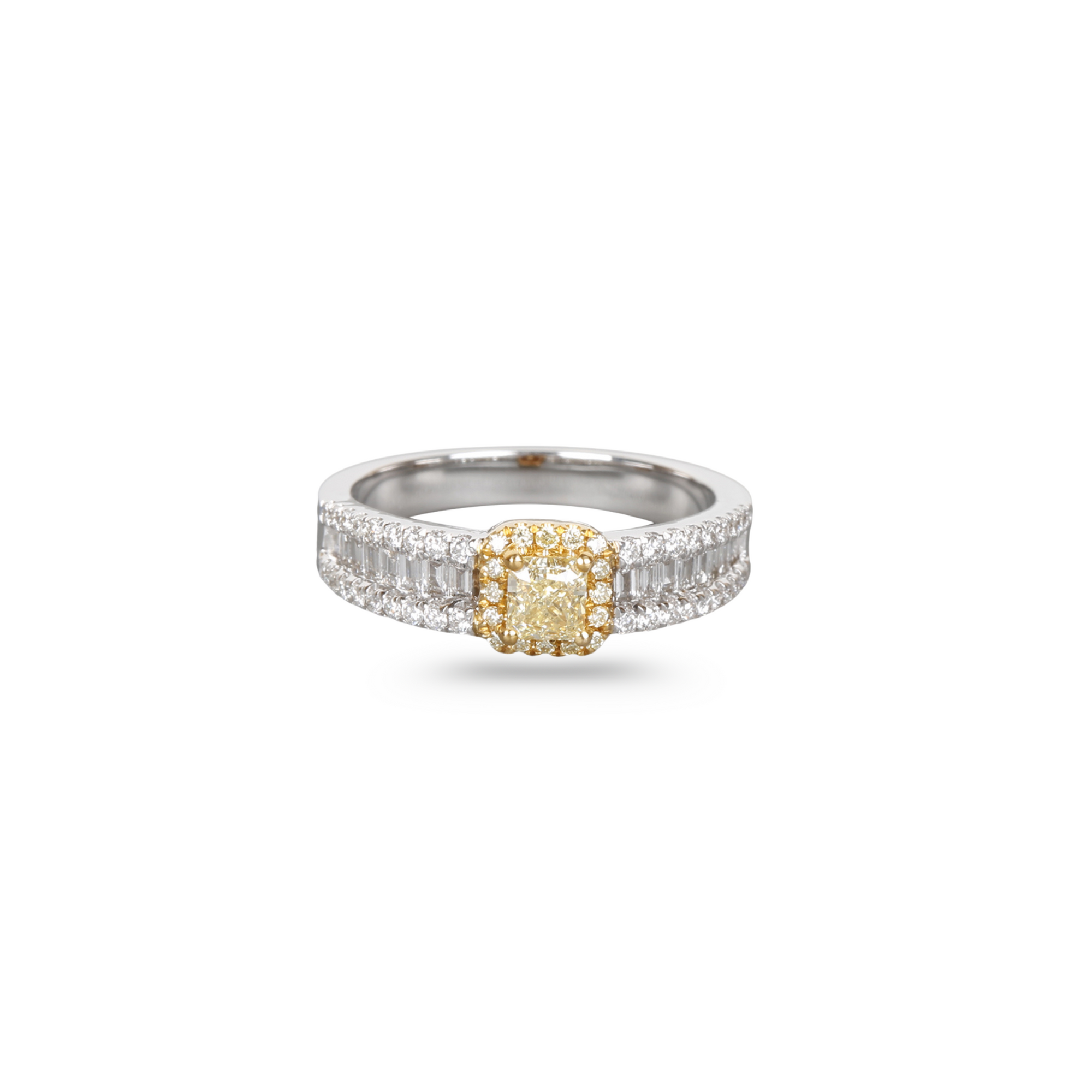 Halo Yellow & White Diamond Ring