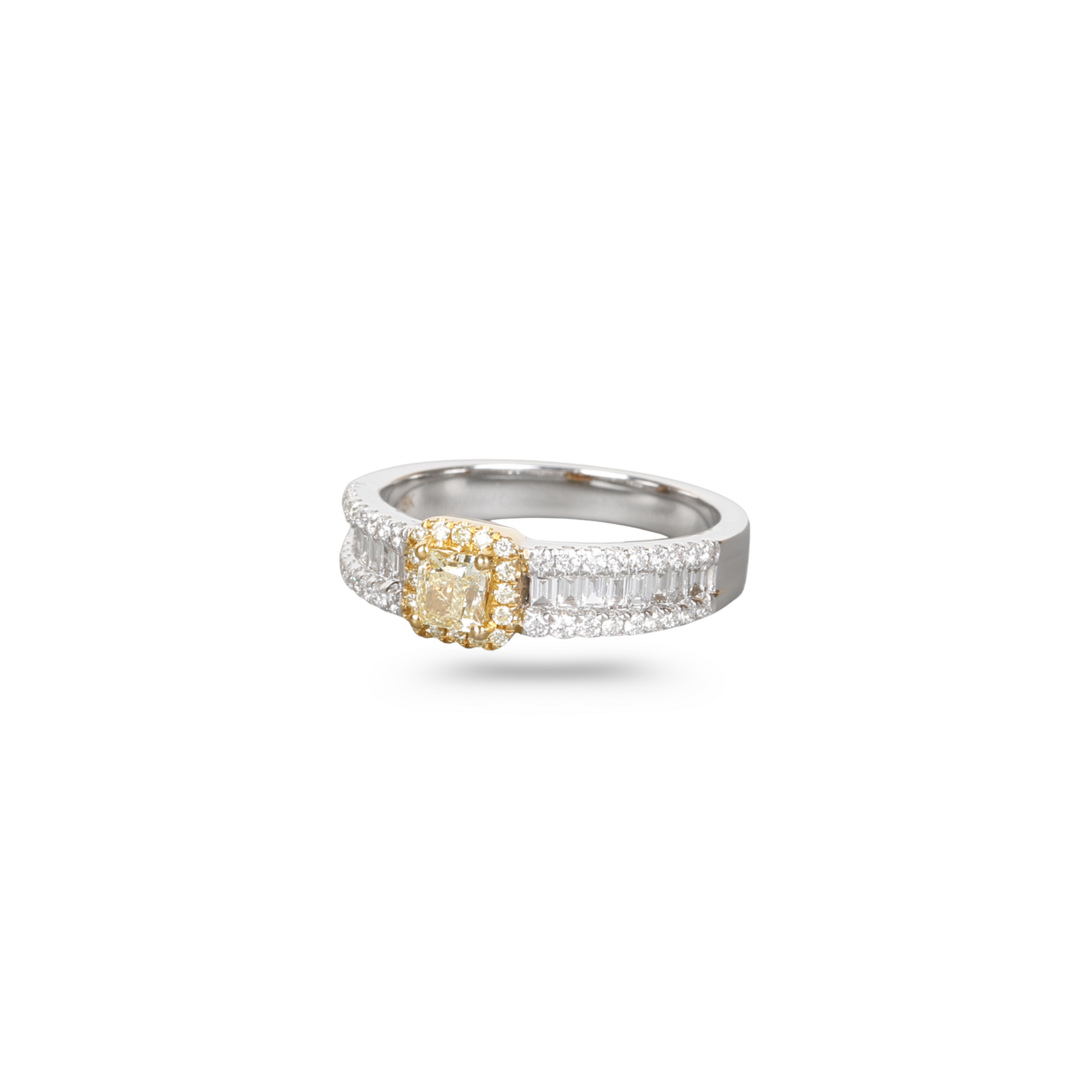 Halo Yellow & White Diamond Ring