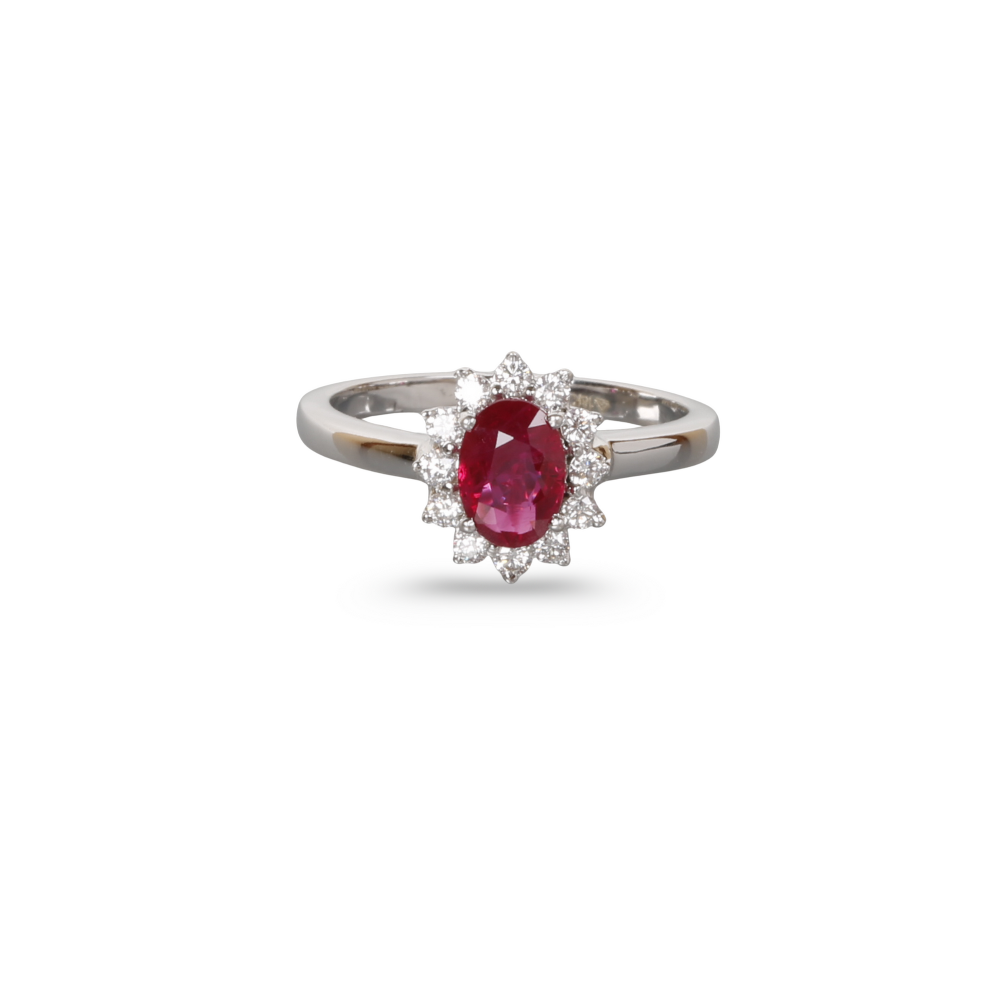 Ruby Diamond White Gold Cluster Ring