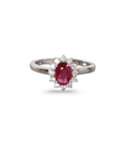 Ruby Diamond White Gold Cluster Ring
