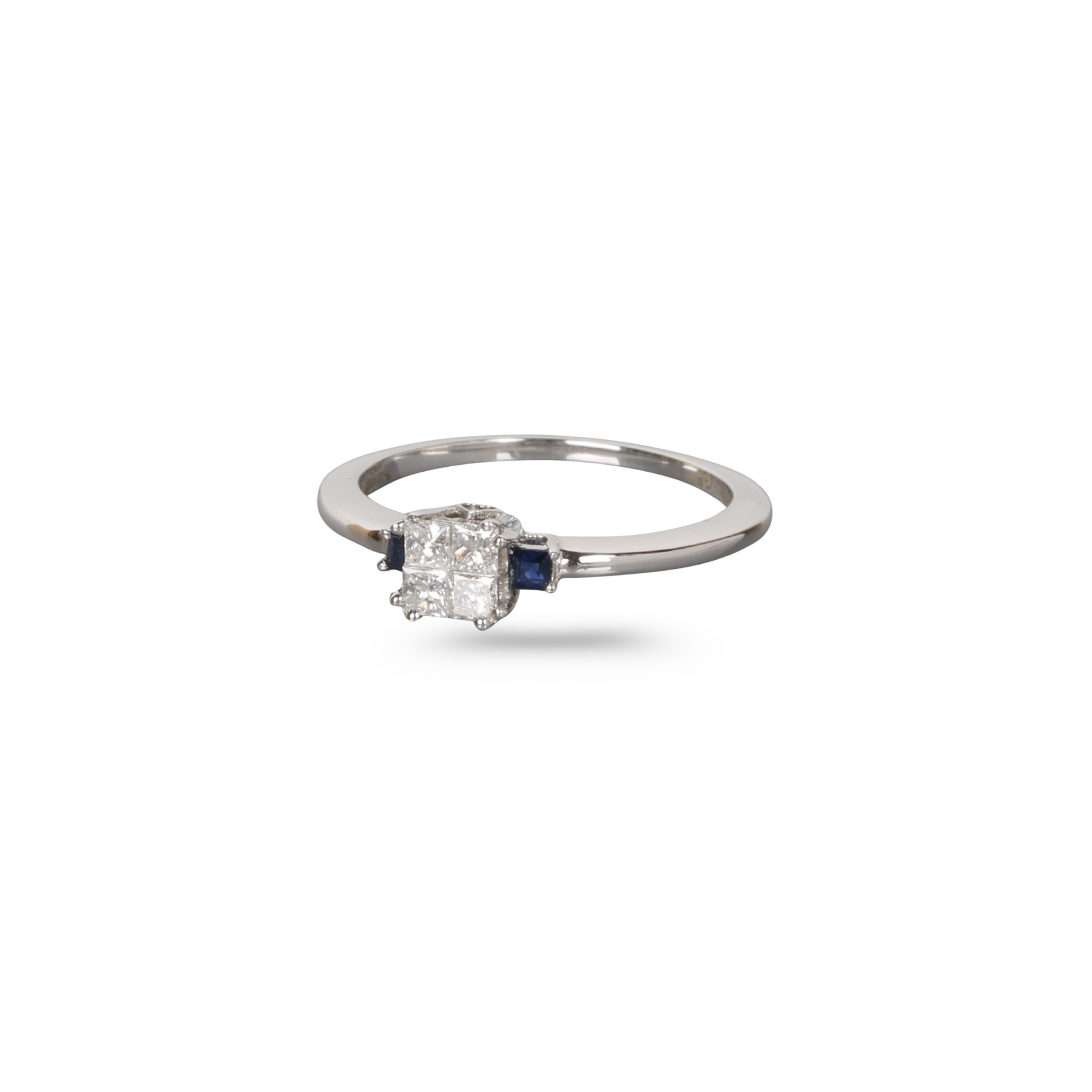 Square shape Diamond & Sapphire Ring