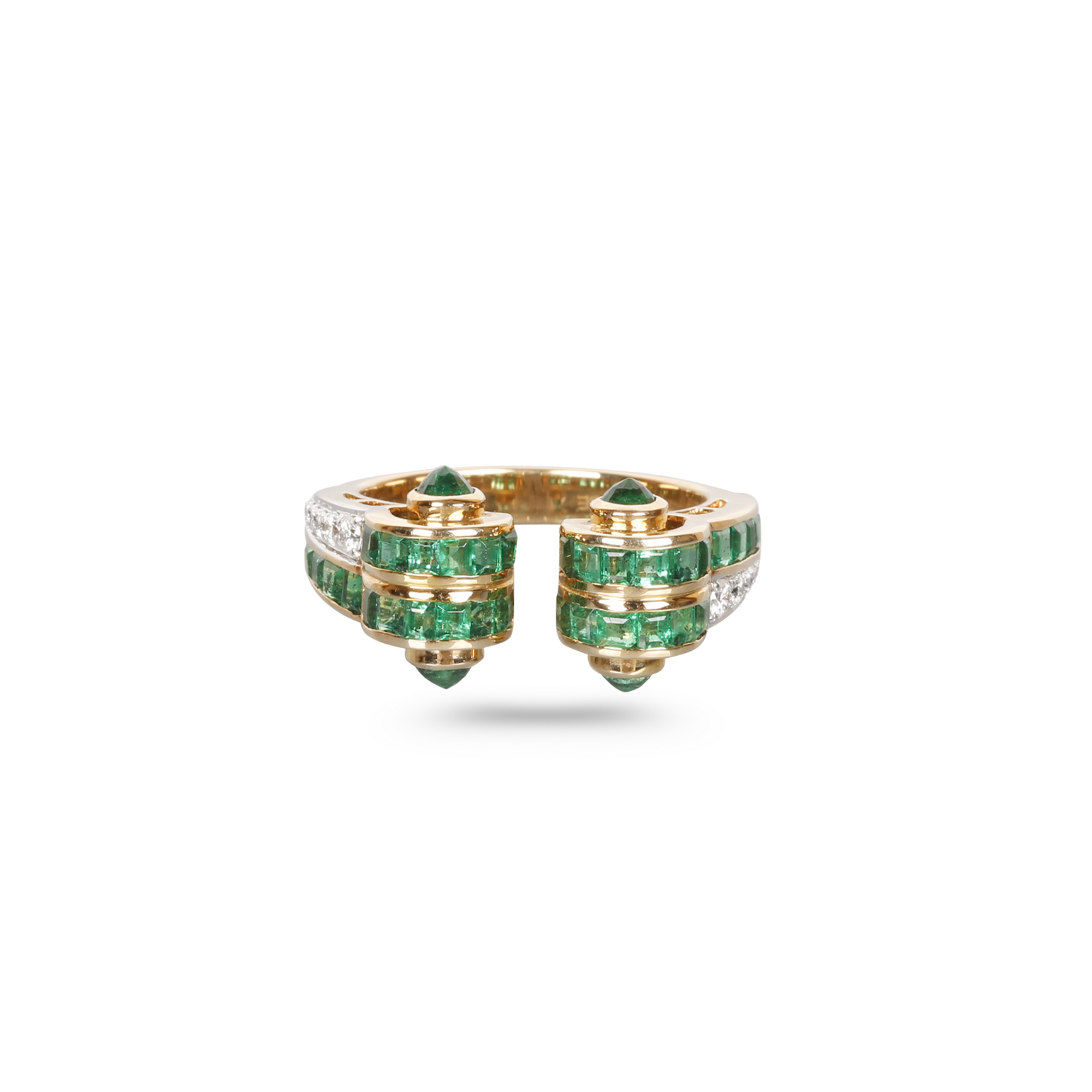 Contemporary Art Deco Emerald Diamond Ring