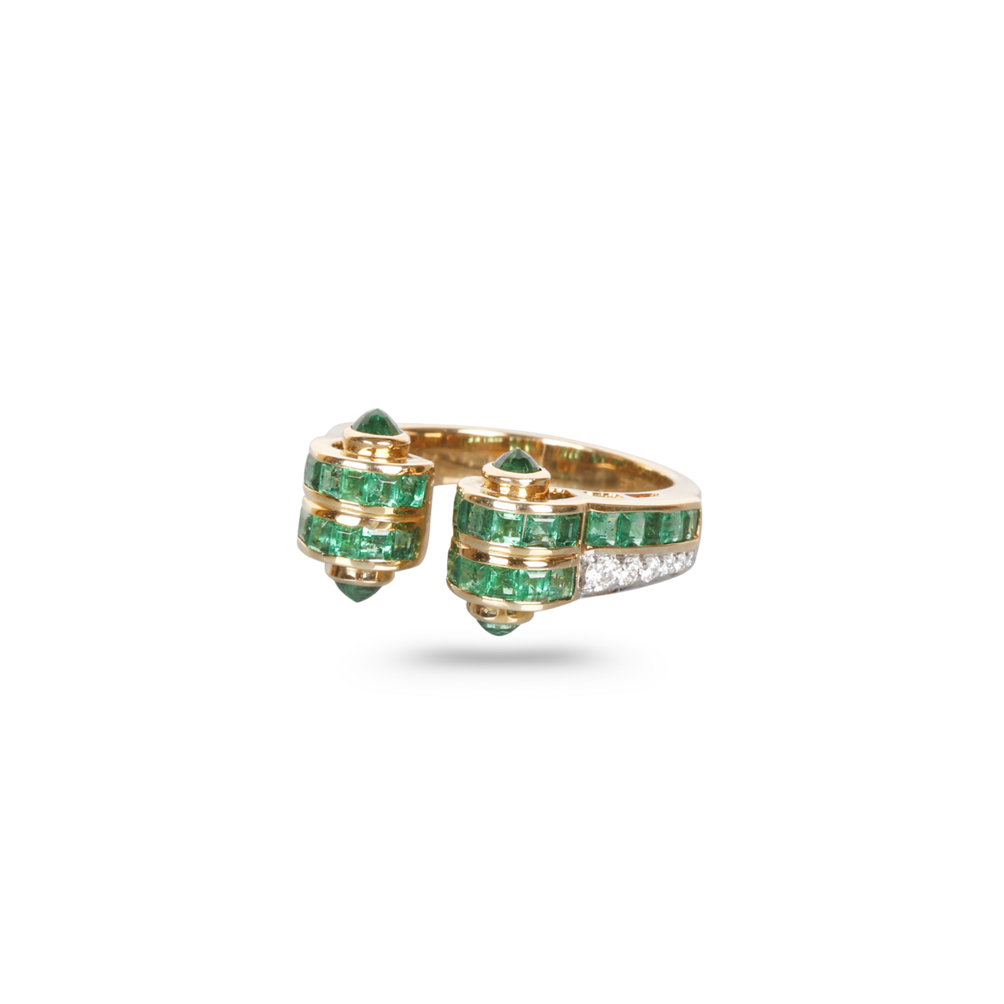 Contemporary Art Deco Emerald Diamond Ring