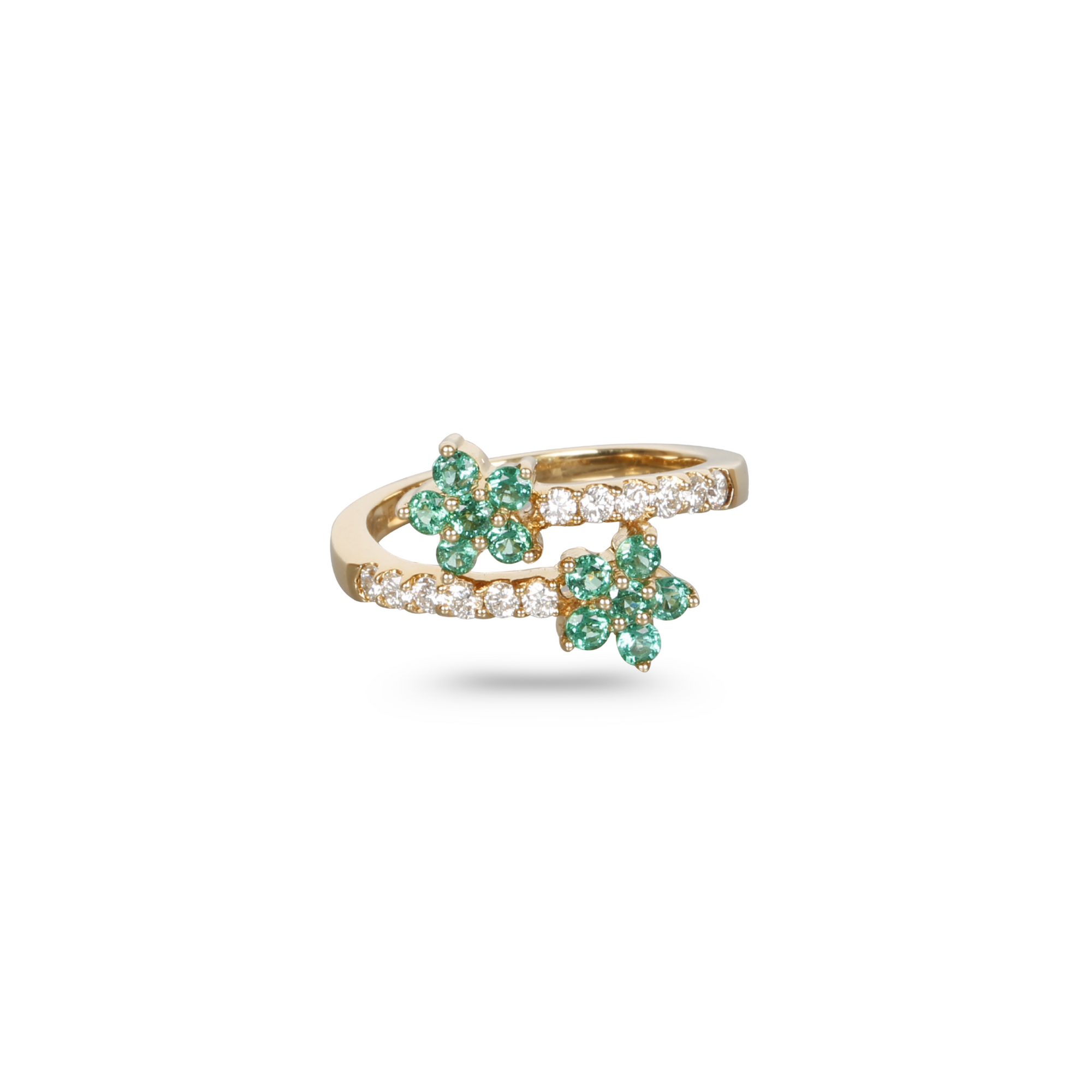 Emerald & Diamond Two Flower Ring
