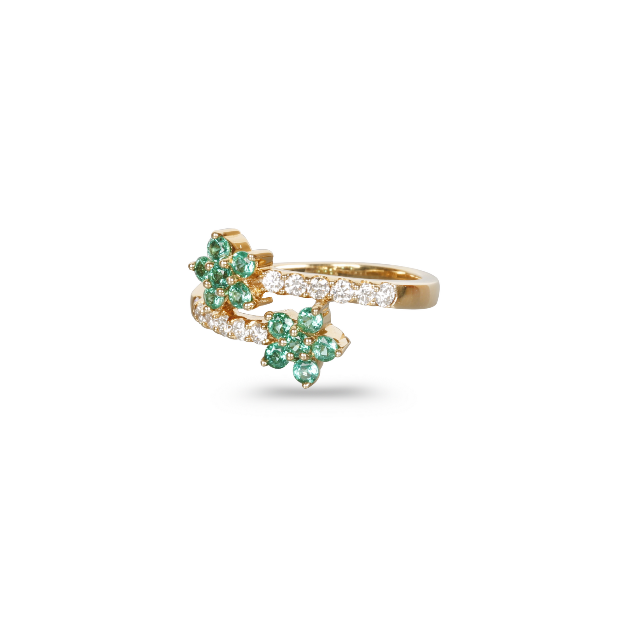 Emerald & Diamond Two Flower Ring