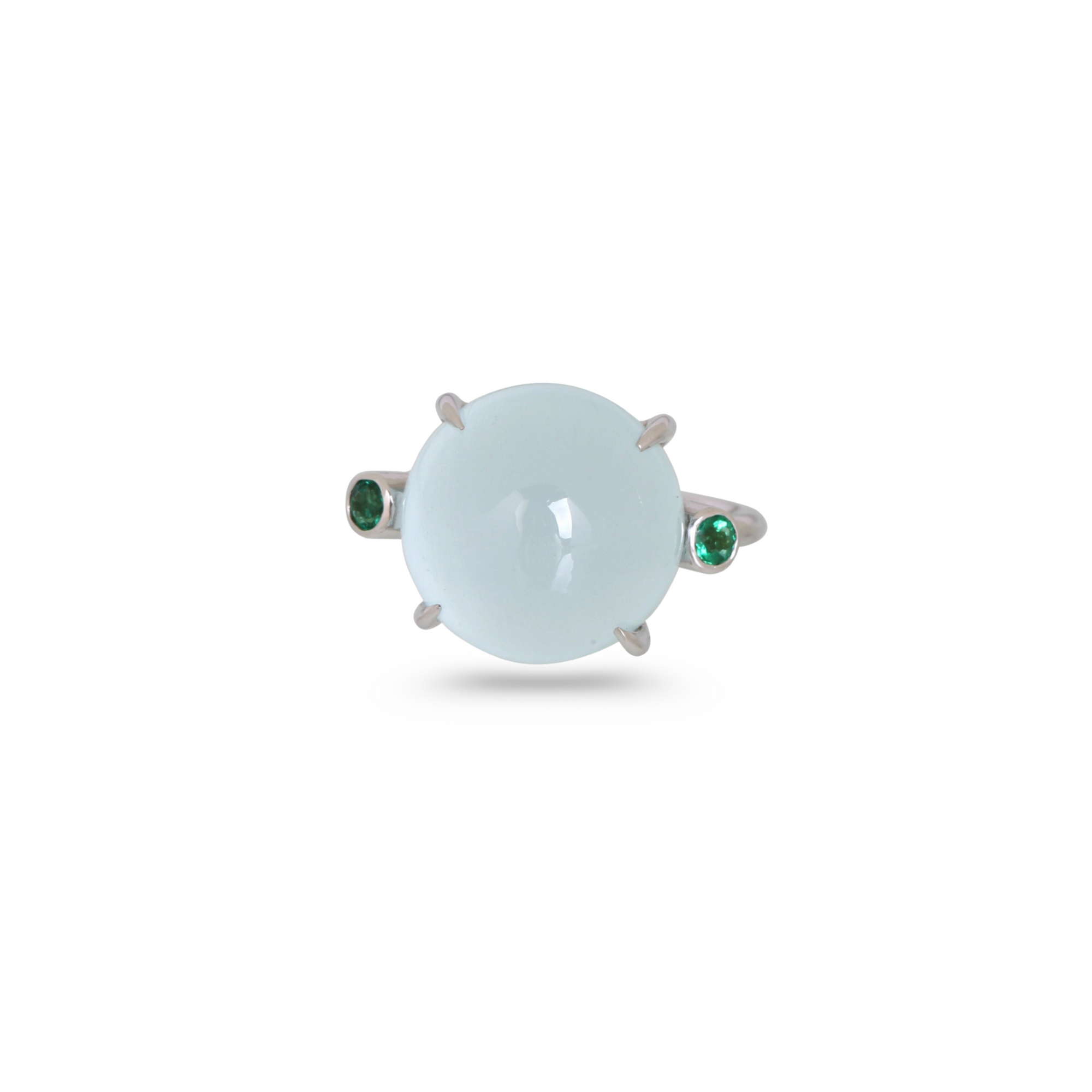 Aquamarine & Emerald 18K White Gold Ring