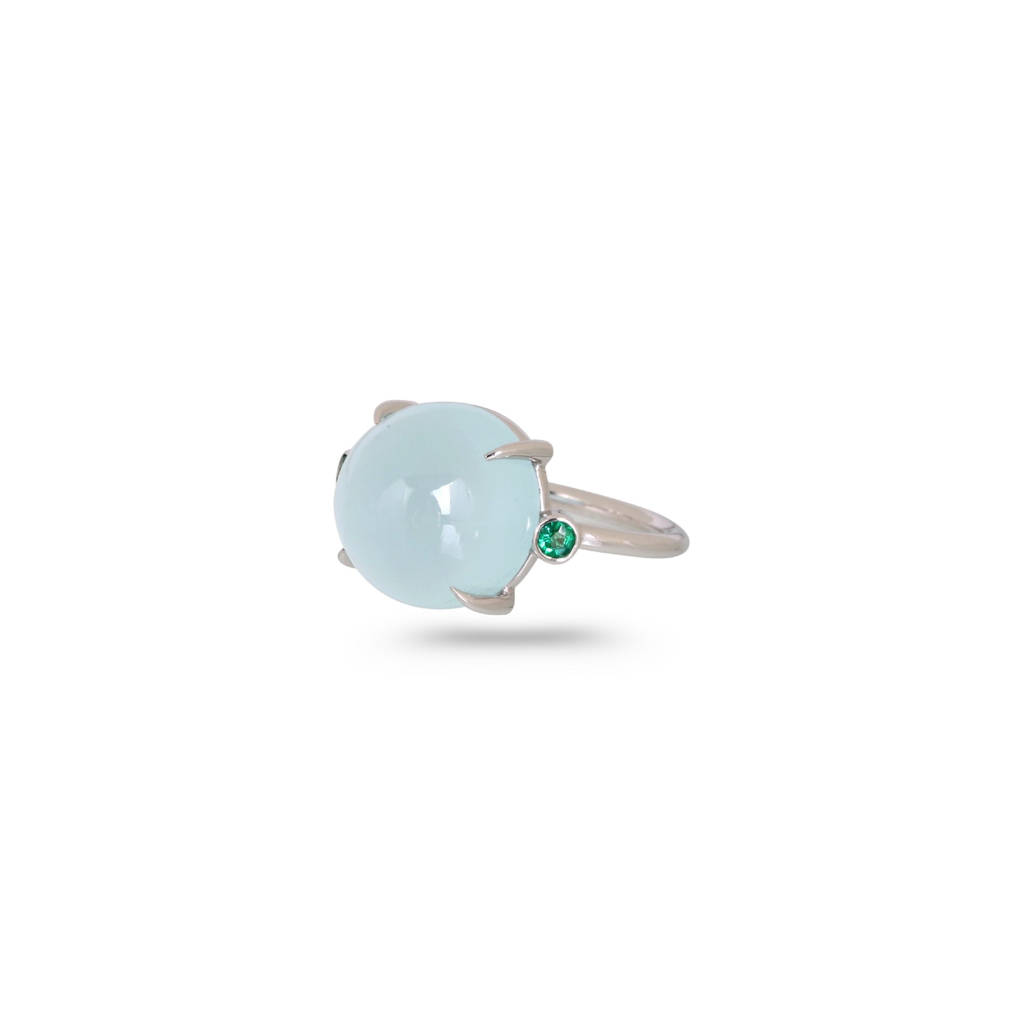 Aquamarine & Emerald 18K White Gold Ring