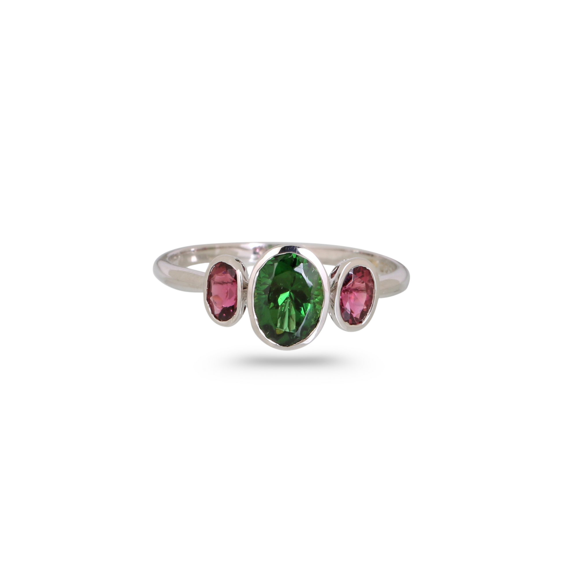 Diopside & Pink Tourmaline 18K White Gold Ring