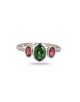 Diopside & Pink Tourmaline 18K White Gold Ring