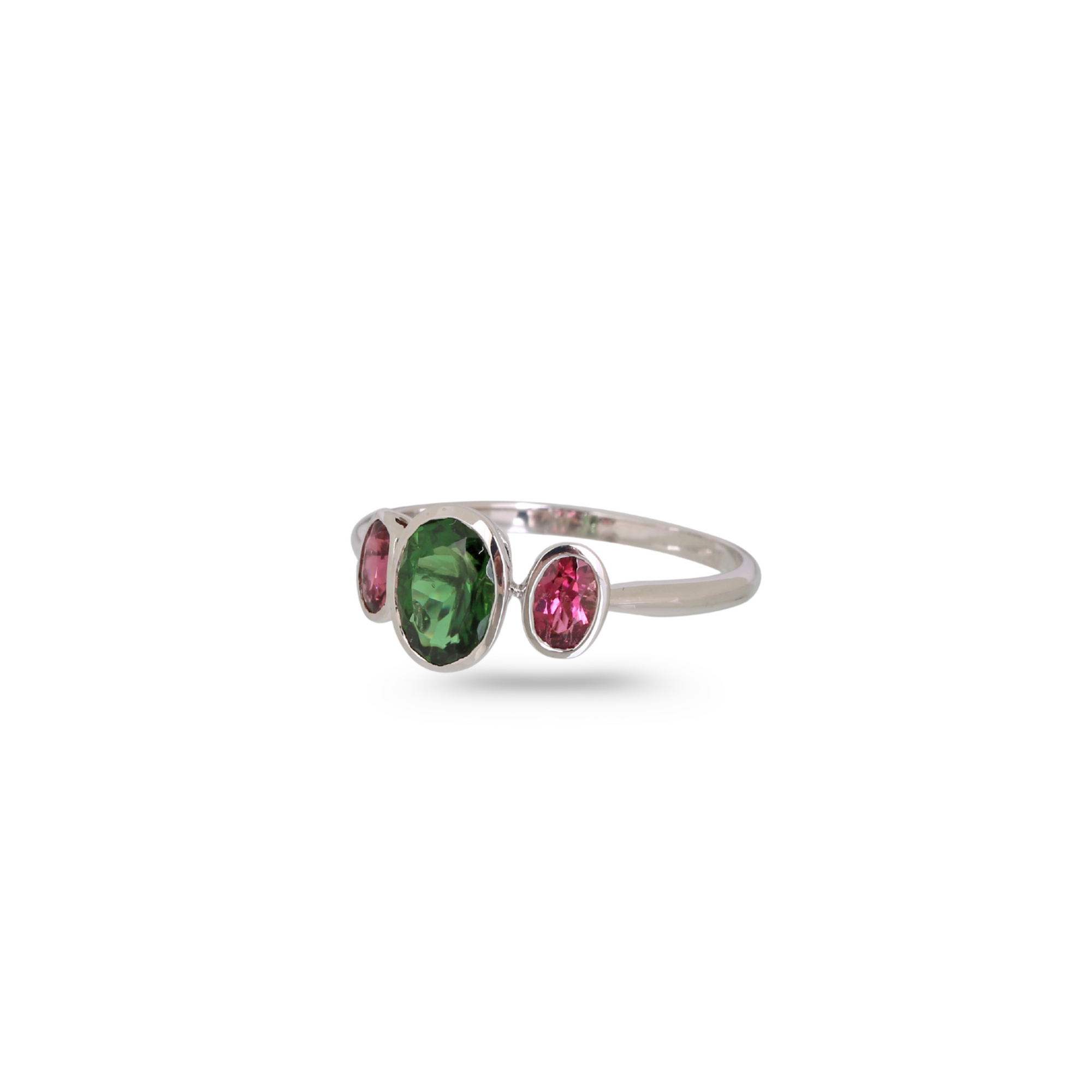 Diopside & Pink Tourmaline 18K White Gold Ring