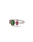 Diopside & Pink Tourmaline 18K White Gold Ring