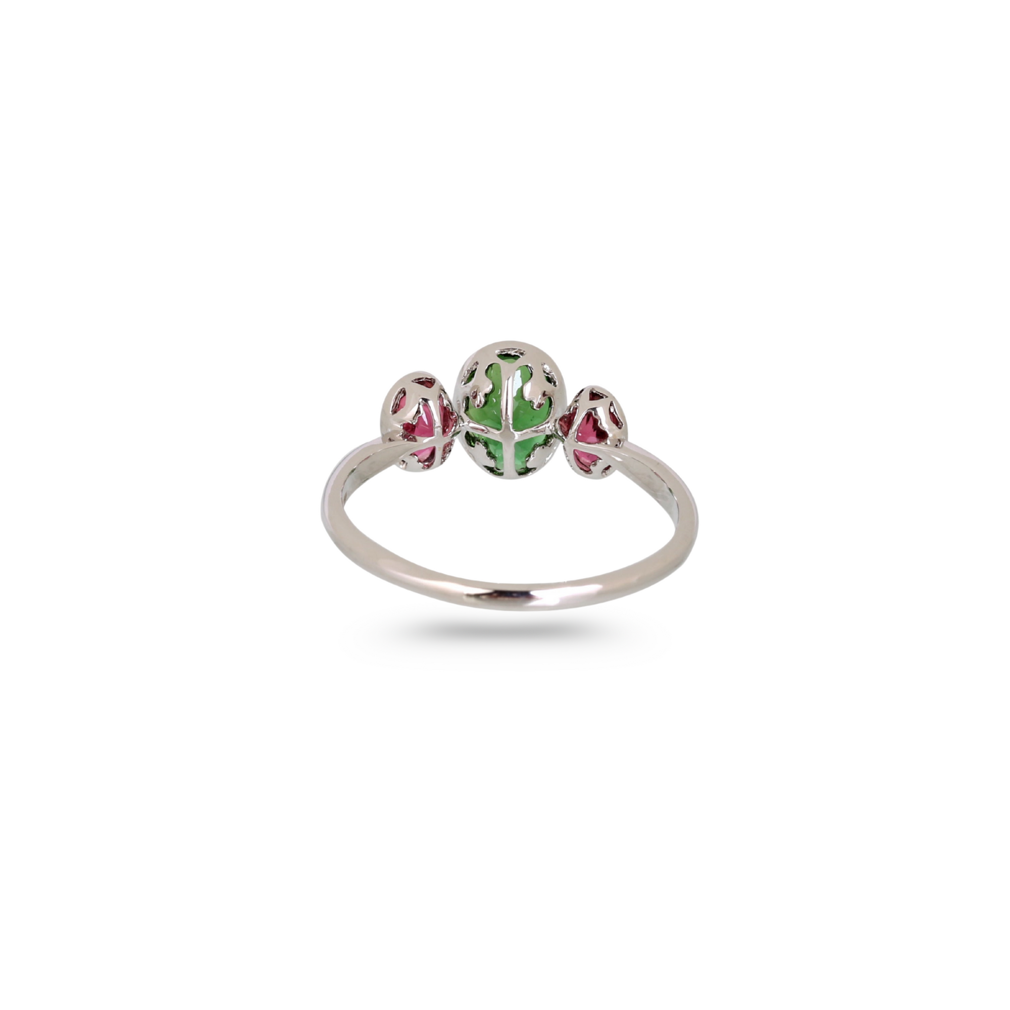 Diopside & Pink Tourmaline 18K White Gold Ring
