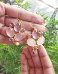 Entrancing rose quartz & amethyst gold plated 925 silver earrings