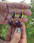 Drop Ruby and Sapphire 18k Gold Plated Silver Earrings