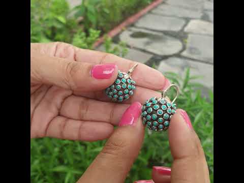 Turquoise Traditional Silver 925 Round Hoops
