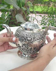 Elephant carving silver tea pot