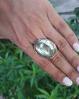 Round abalone sterling silver ring