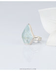 Stunning Aqua pentagon shaped 925 silver Ring