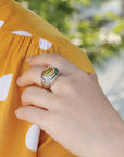 Melon Shaped Lemon Quartz Silver 925 Ring