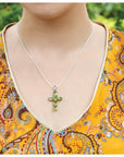 buy silver pendant, sterling silver pendant, buy peridot pendant, peridot jewelry, green pendant, cross pendant