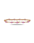 18K rose gold oval pink sapphire and pavé diamond bar link bracelet lying flat in oval shape