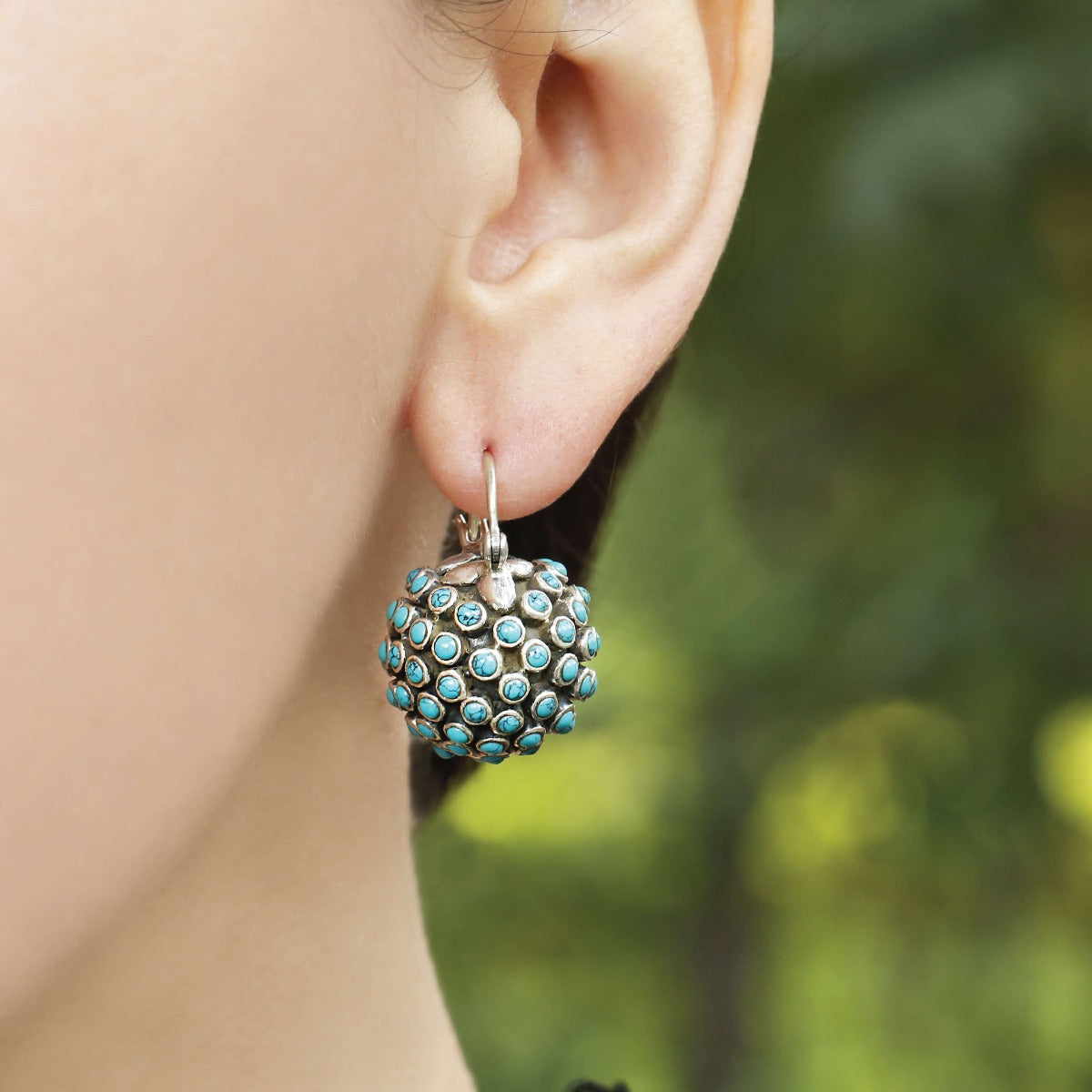 Turquoise Traditional Silver 925 Round Hoops